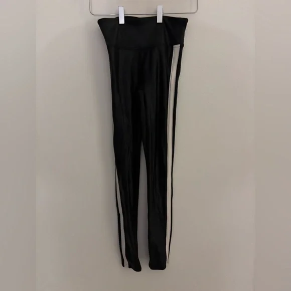 SPANX Black Leggings with White Stripe Faux leather leggings Size XS - Picture 2 of 4